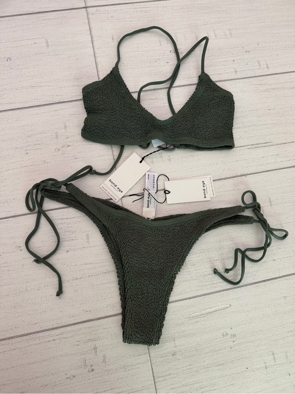 New Bond-eye Swim Bikini Set Selena Crop and Serenity Brief Khaki NWT OS
